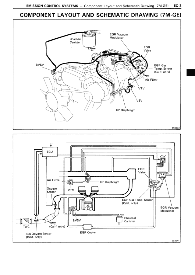 COMPONENT LAYOUT AND SCHEMATIC DRAWING (7M-GE)