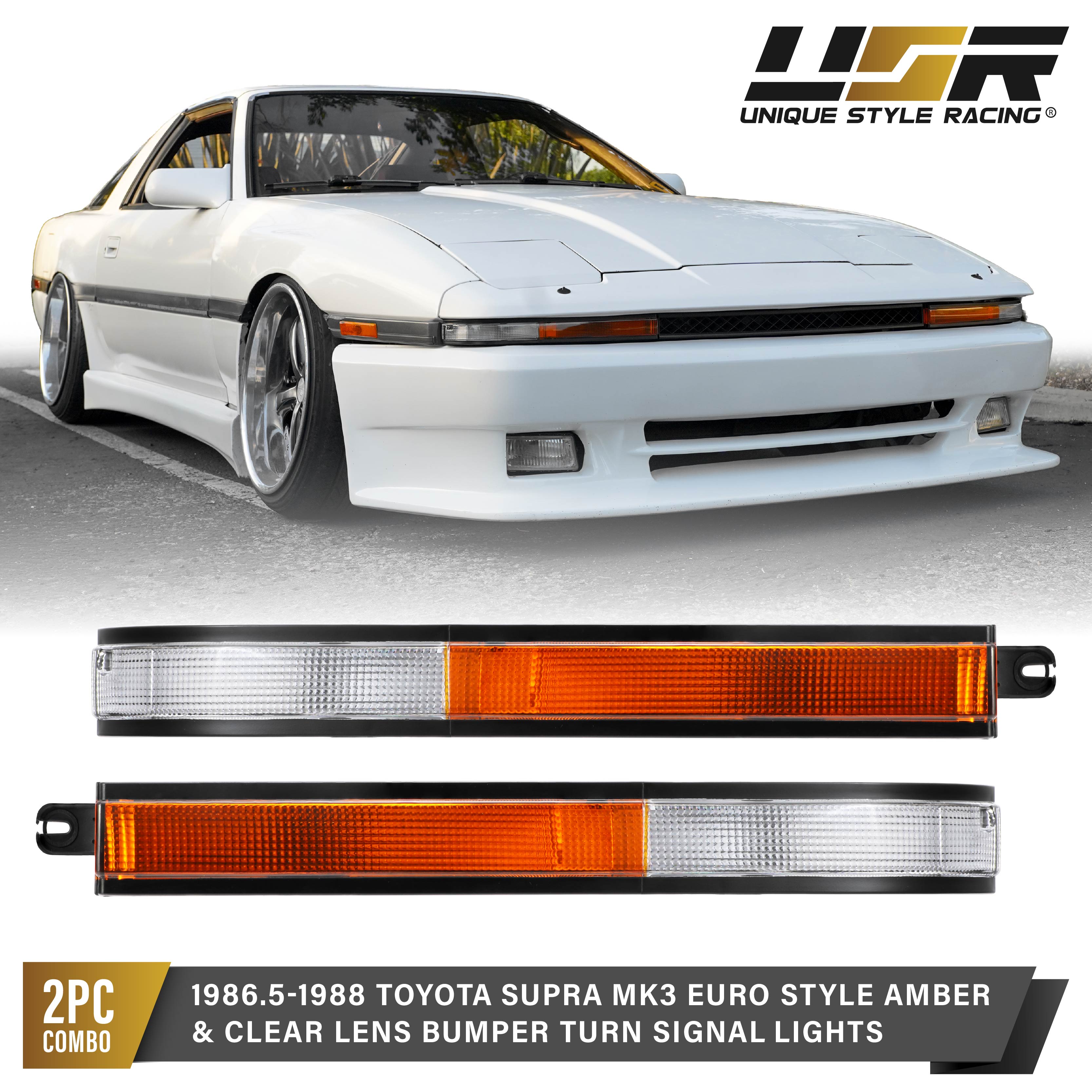 1986.5-1988 Toyota Supra 2D Coupe OE Frosted Euro Style, Amber, Clear or Smoked Lens Bumper Lights